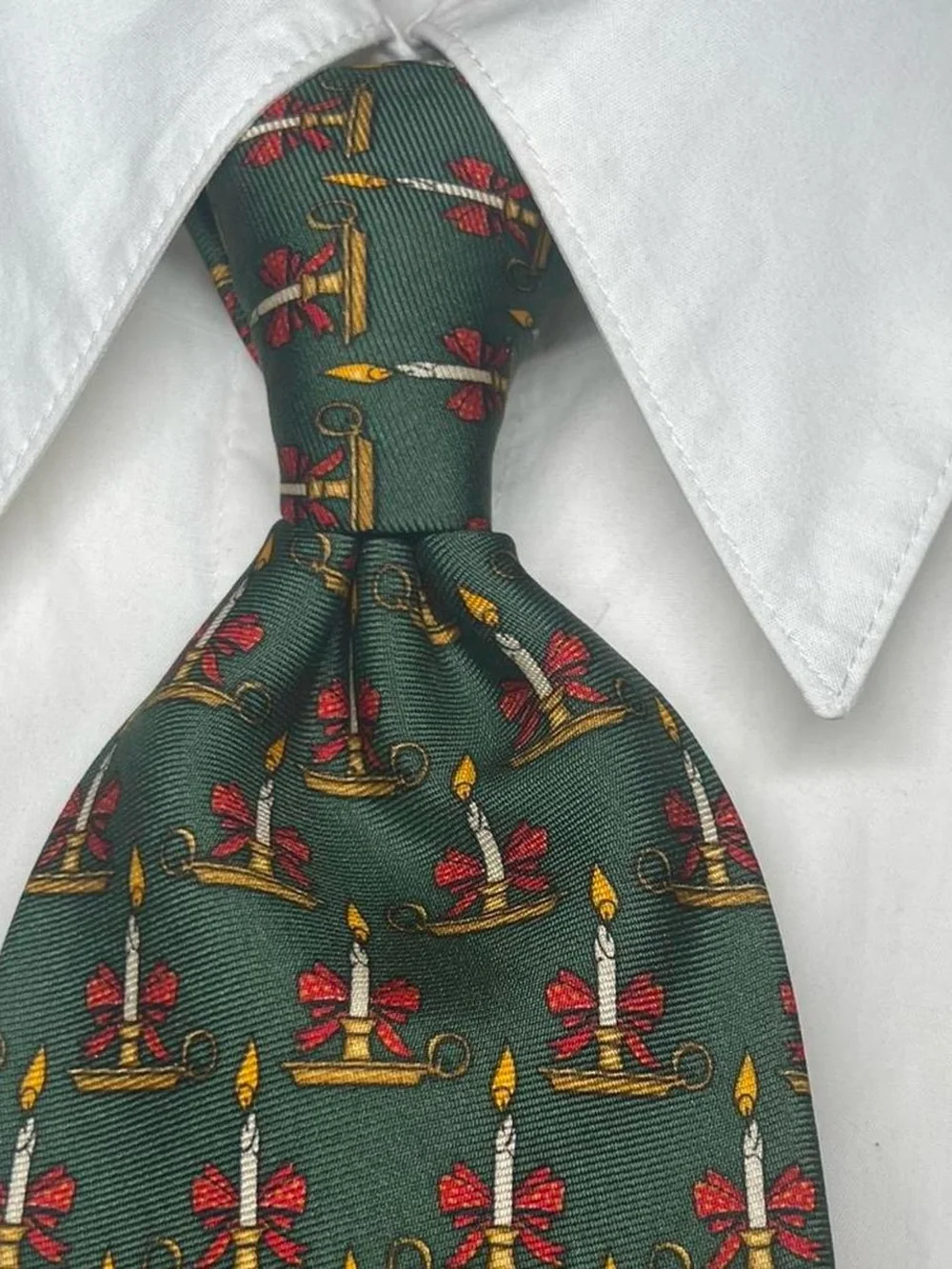 Brooks Brothers MAKERS SILK Hand Made Tie Green Christmas Candle L59